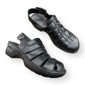 b.o.c. Women's Black Strappy Wedge Sandals Size 9 Slingback Buckle